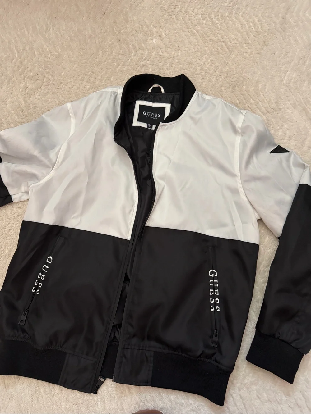 GUESS Black & White Colorblock Bomber Jacket